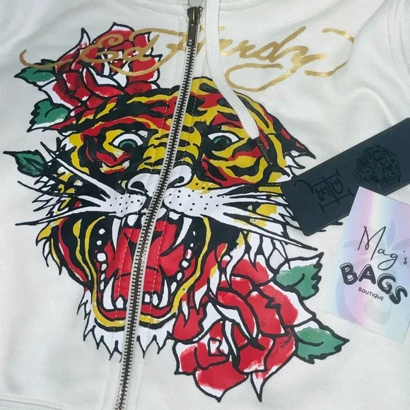Ed Hardy: Tiger Rose Tattoo Ivory Jacket & Shorts SET (NWT)
